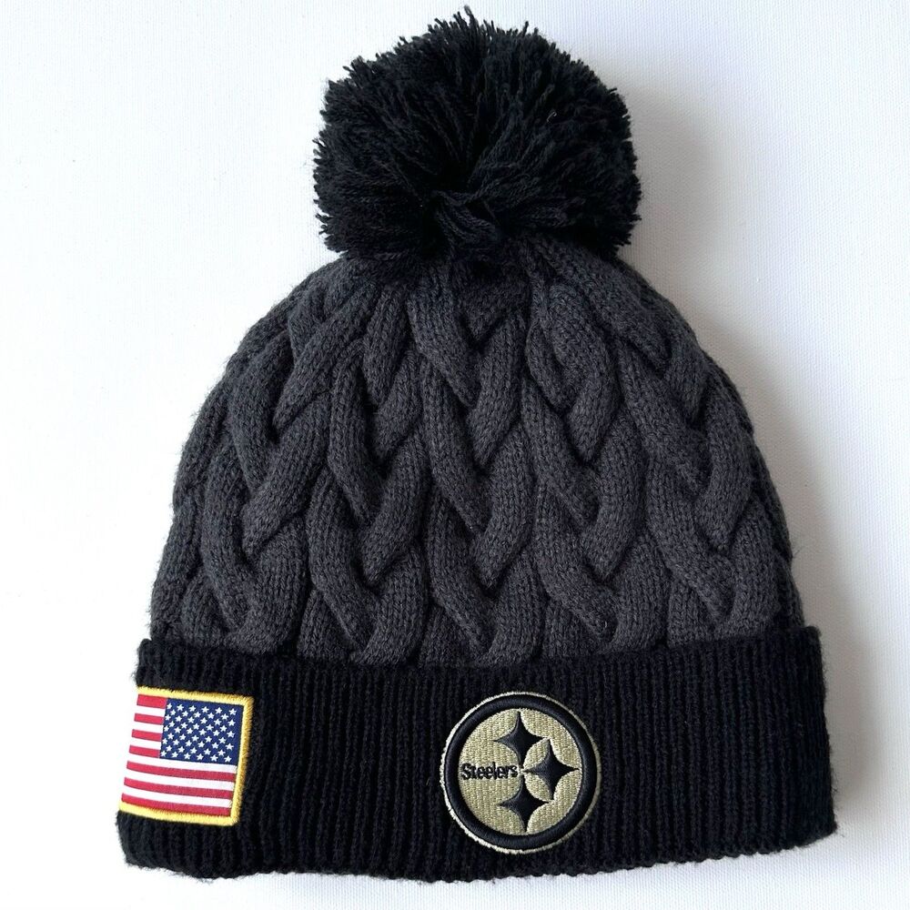 NFL Pittsburgh Steelers New Era Women’s Pom Beanie Knit Hat Salute To Service